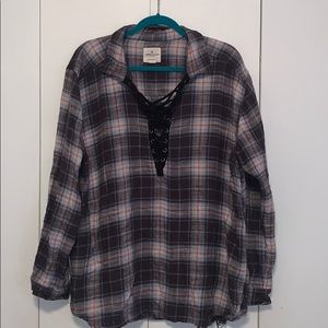 Oversized lace up flannel